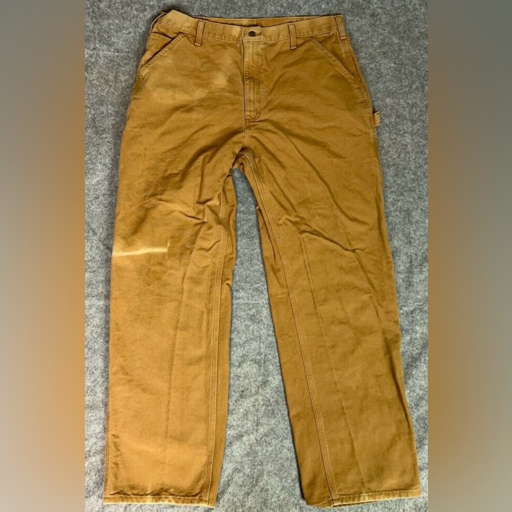 Carhartt Men Pants 38x34 Brown Carpenter Canvas Straight Logo Workwear Pocket